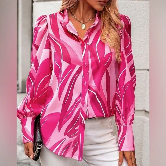 Pink Patterned Women's Top - Picture 1 of 8